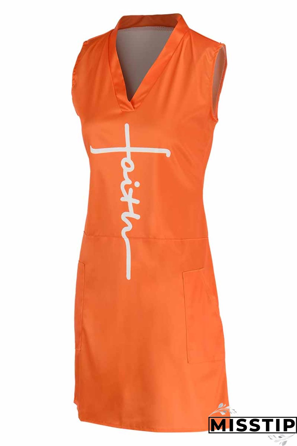Orange Fashion Casual Print Patchwork V Neck Sleeveless Dress