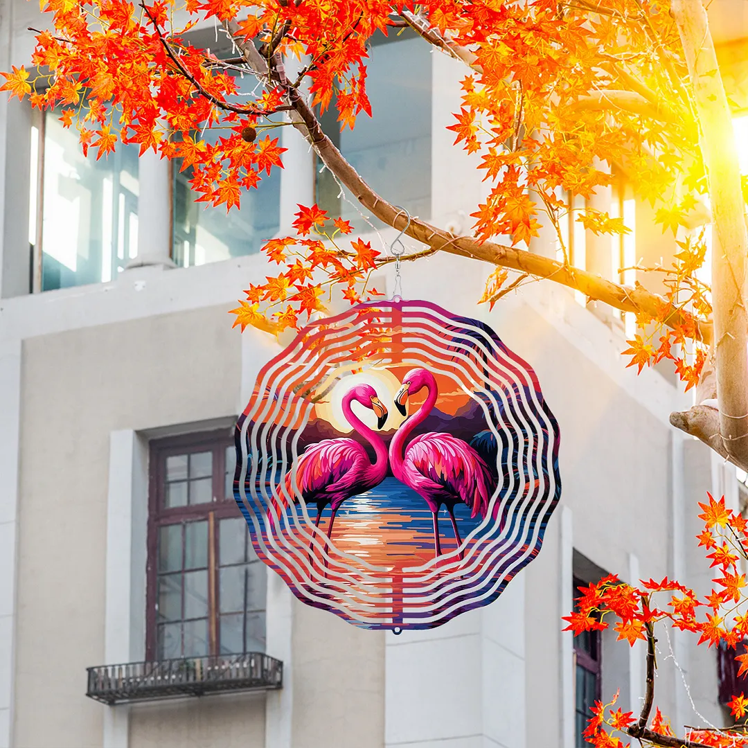 3D Hanging Wind Spinner 360 Degree Rotating 10-Inch Garden Wind Spinners Hanging Wind Catcher Art Gift for Home Garden Halloween Christmas (Flamingos)