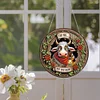 (US Only)2D Flat DIY Cow Flowers Diamond Art Pendant Window Hanging Art for Home Decor