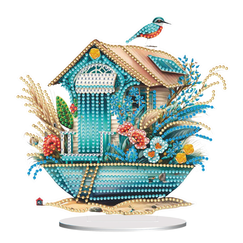 Acrylic Special Shape Wooden House Bird Diamond Painting Desktop Ornaments