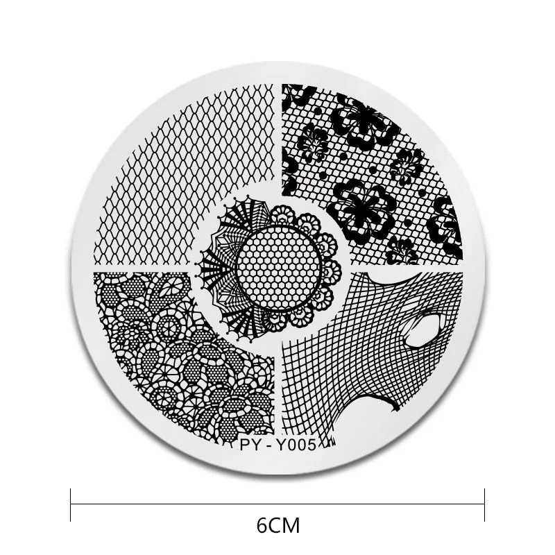 PICT YOU Nail Stamping Plates Round Lace Patterns Stainless Steel Grid Flowers Lace Nail Design Stamp Stencil Nail Image Plate-Nail Inspo