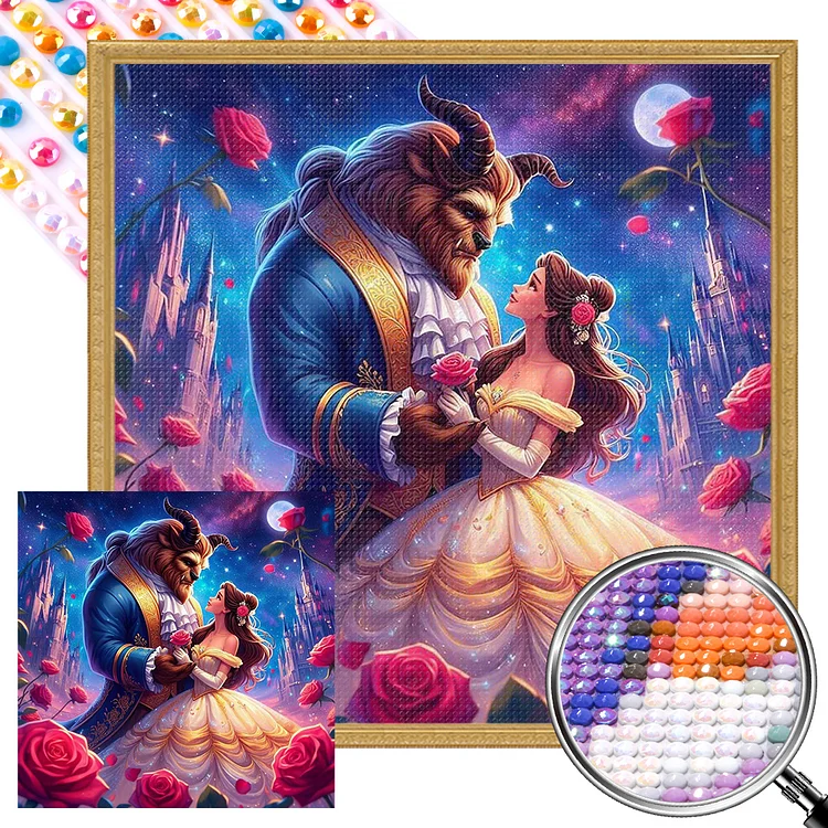 Partial AB Drill - Full Round Diamond Painting - Beauty And The Beast 50*50CM