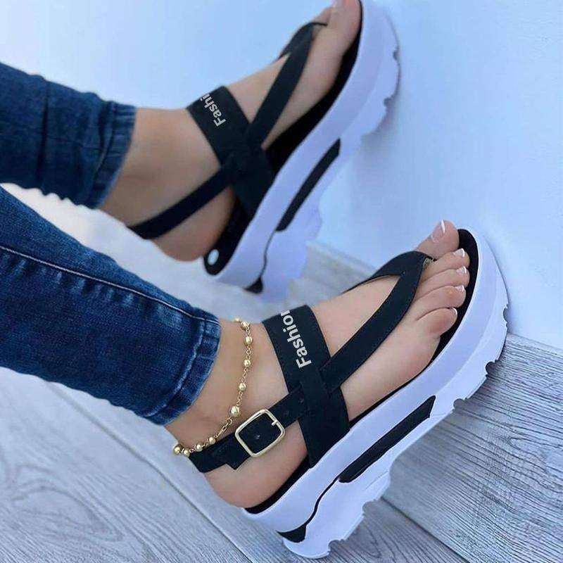 Women's Fashion Athletic Print Adjusting Buckle Platform Heel Sandals-2