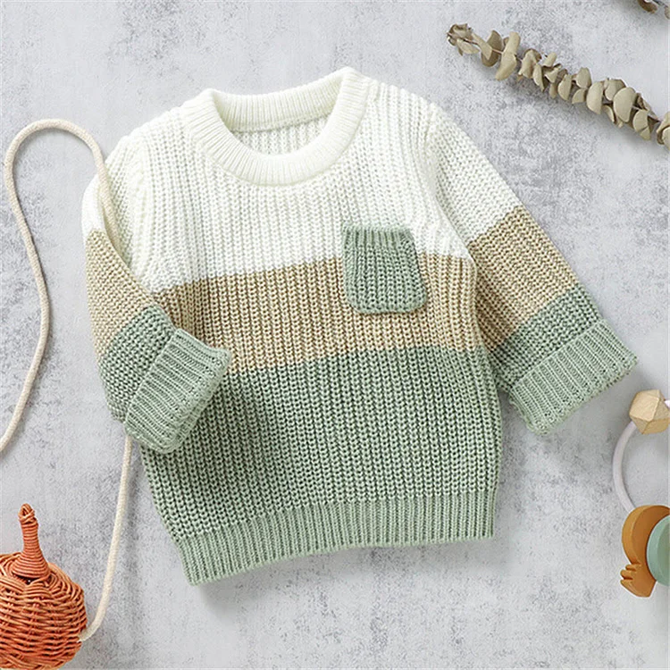 Baby Knitted Pocket Color Block Casual Sweater