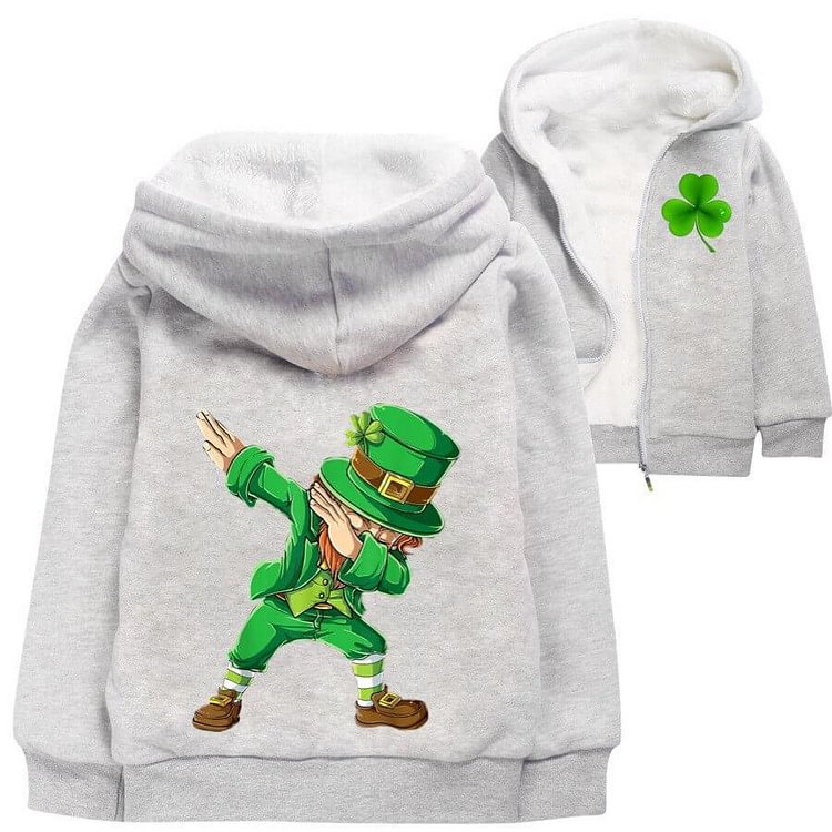 Mayoulove Dab Dance St Patricks Day Print Girls Boys Zip Up Fleece Lined Hoodie-Mayoulove