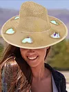 Straw Beach Sun Hat with Adjustable Chin Strap Wide Brim Sun Beach Hat for Beach