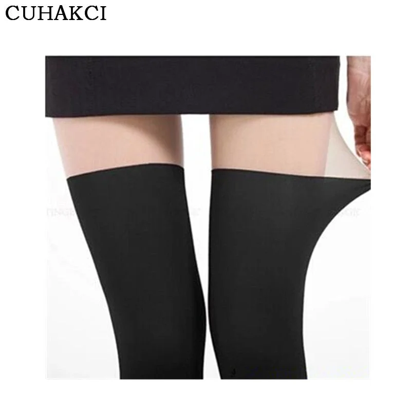 CUHAKCI Women Sexy Pantyhose Black Tinted Sheer False High Stocking Black Tight