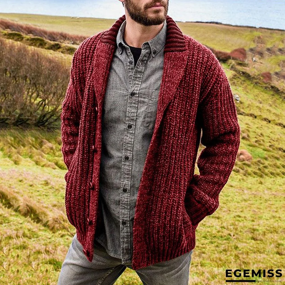 Autumn and Winter Men's Cardigan Solid Color Long Sleeve Knitted Sweater Coat | EGEMISS