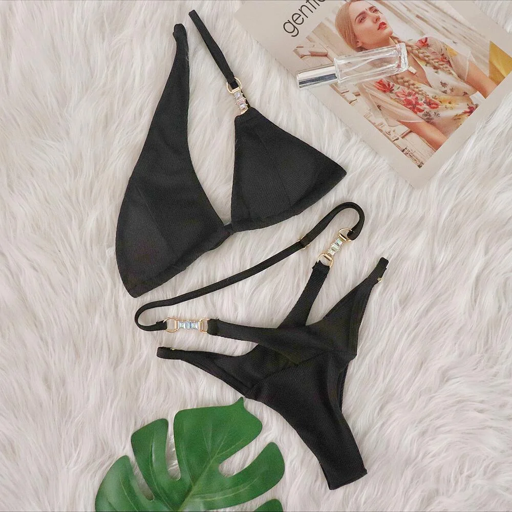 Uveng Uveng 2024 New Sexy Bikini Crystal Diamond Stripe Band Split Women's Swimsuit Luxury Swimsuit