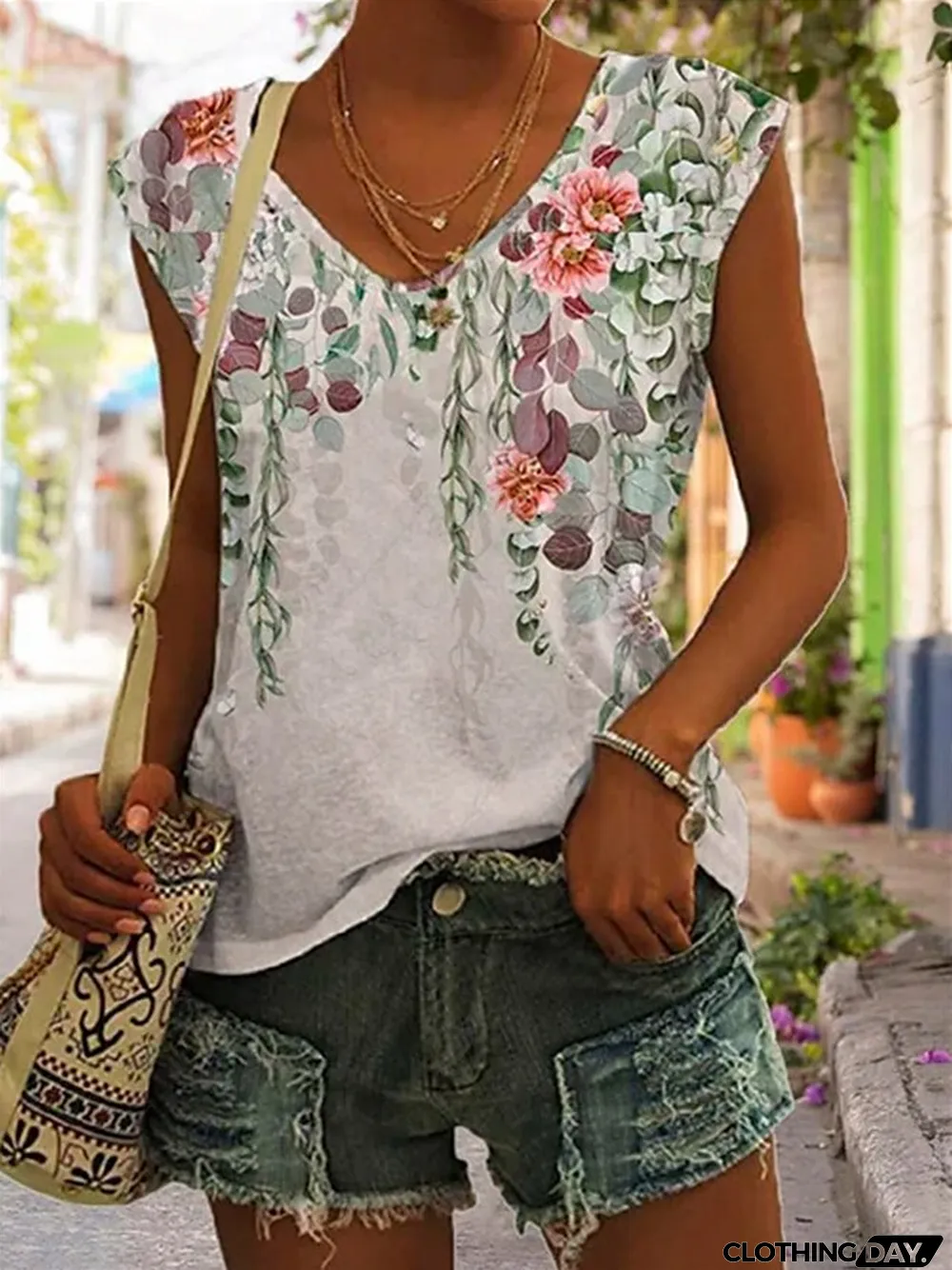 Women's Tank Top Floral Casual Holiday Pink Blue Green Print Sleeveless Basic V Neck Regular Fit