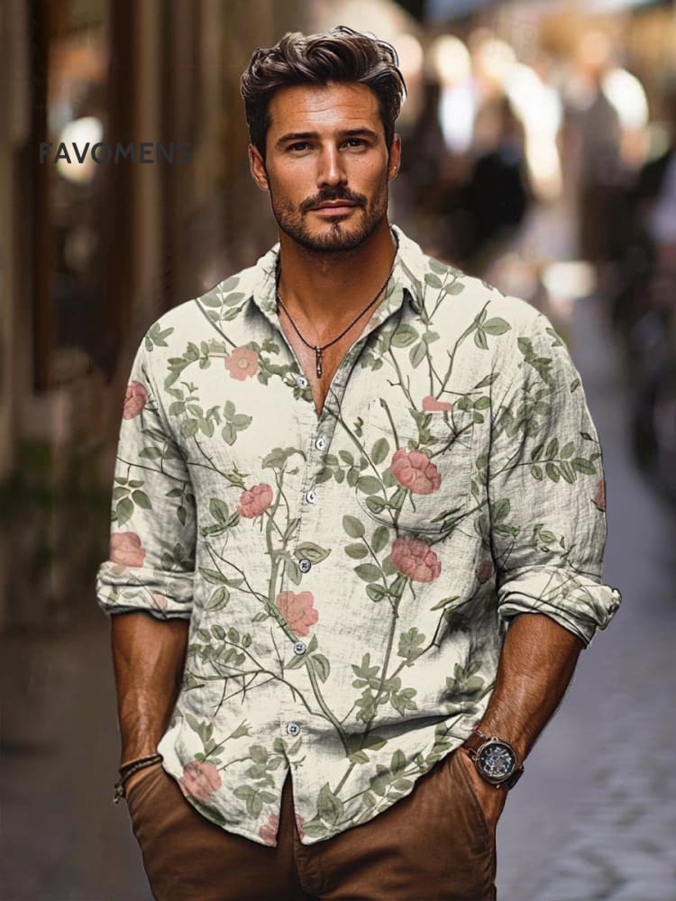 Light Rose Art Print 100% Cotton Long Sleeve Shirt Multicolor / S