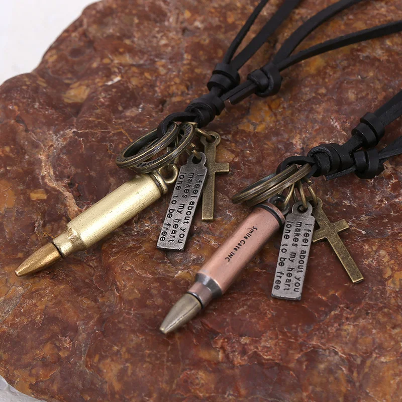 Personality Alloy Bullet Cowhide Necklace
