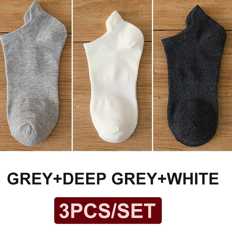 FINETOO 3 Pairs/Set Cotton Men's Socks Harajuku Boat Socks Lift Up Solid Colors Man Sock Sox  Male Invisible Short 38-44 Socks