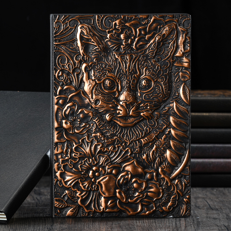 Retro Embossed Cat Face A5 Notebooks and Journls 2024 New Diary Travel Diary Planner School Gift Book Journaling Stationery
