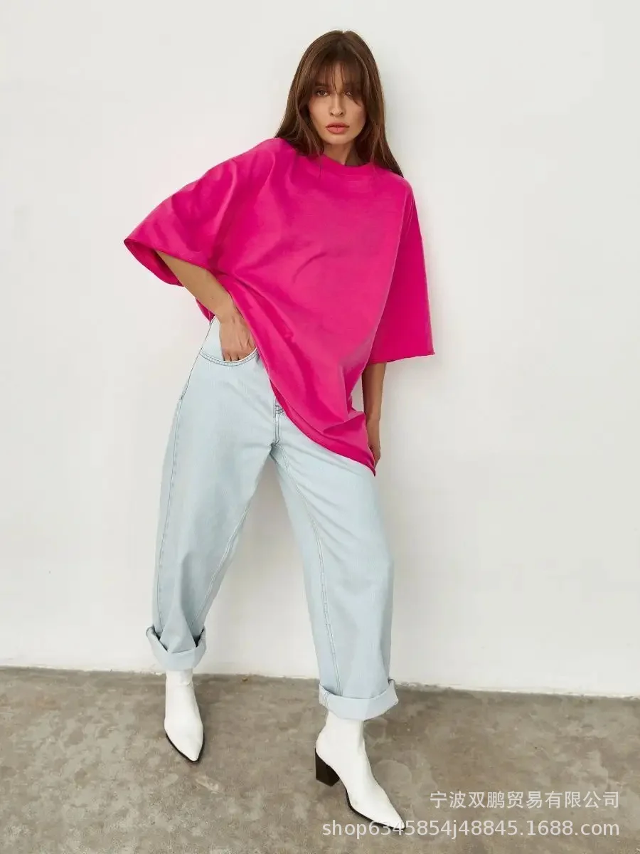 Athvotar Athvotar Spring Summer New 260G Cotton T-Shirt Hot Pure Color Short-Sleeved Women Loose Large Version 240003