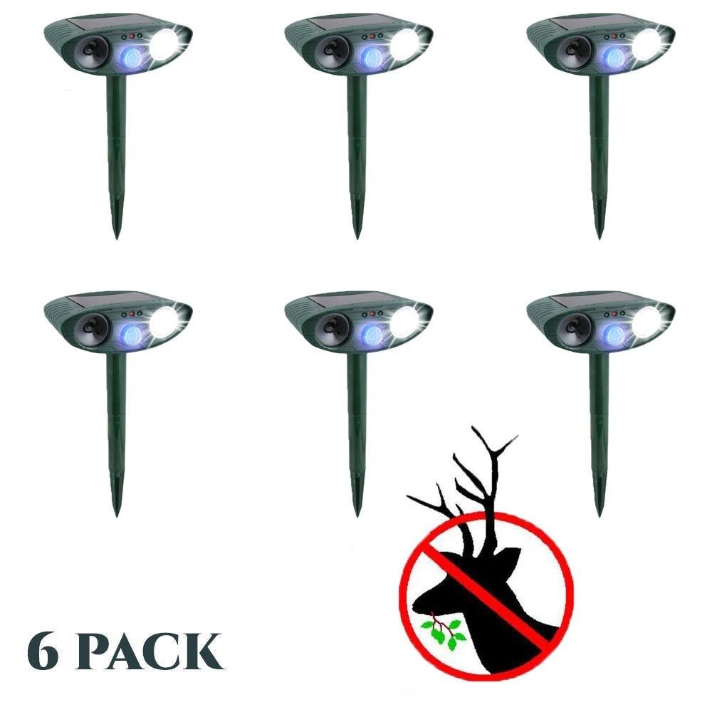 Ultrasonic Deer Repeller - PACK OF 6 - Solar Powered - Flashing Light- Get Rid of Deer in 48 Hours