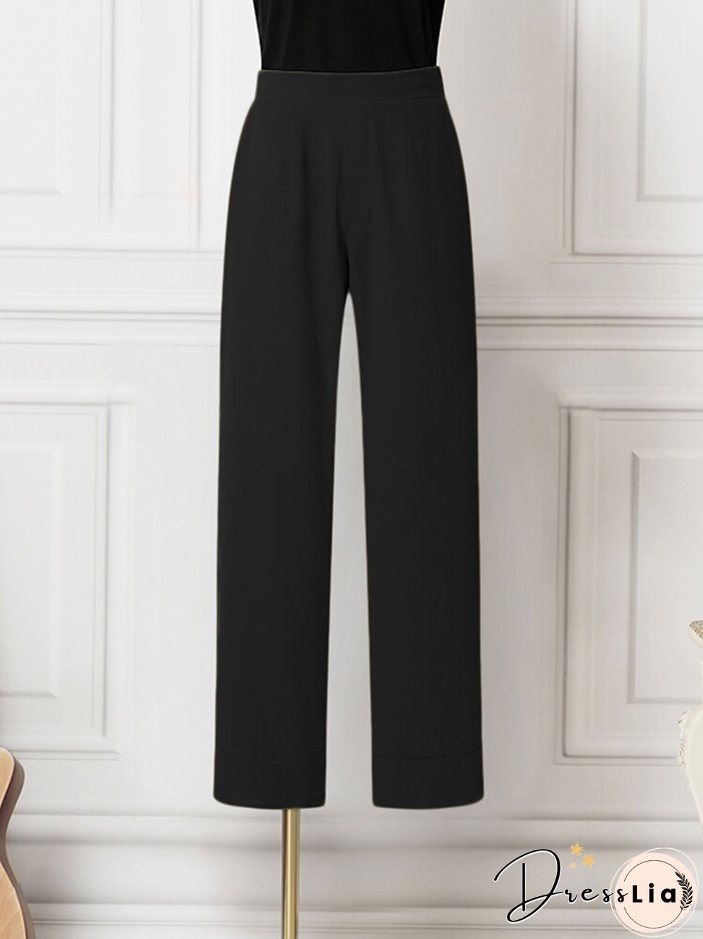 Solid Pocket Elastic Waist Casual Pants For Women
