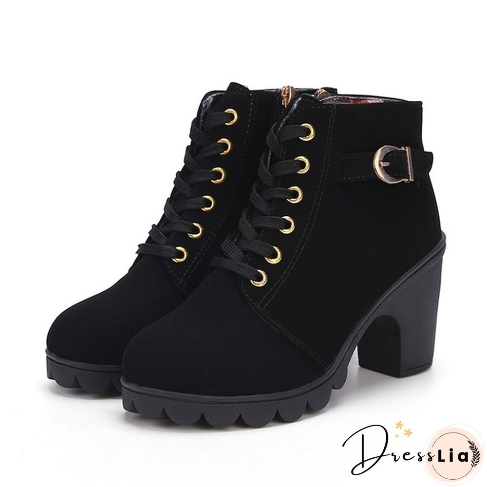 LSKJ Women Heel Short Boots Ankle Warm Short Boots Female Boots