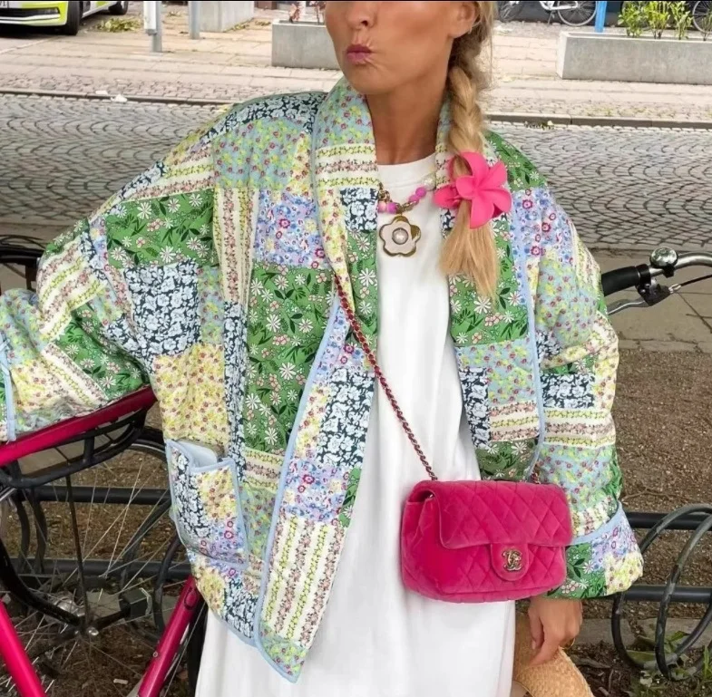 Nigikala Nigikala Women's Clothing Explosion Collar Print Cotton Coat