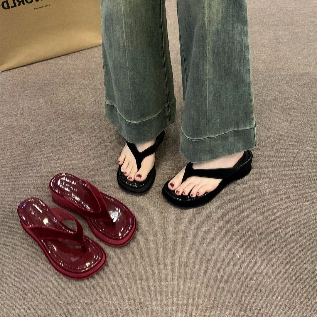 Churchf Churchf Clip Foot Flip-Flops Women's Shoes Wear 2024 New Summer Fashion Increased French Sandals