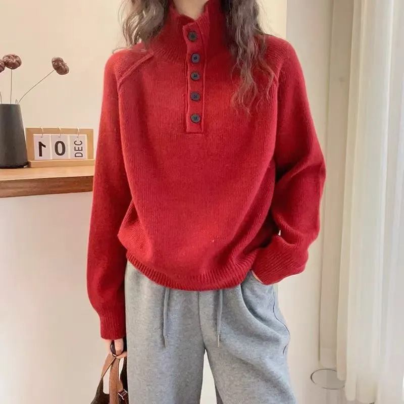Nigikala Nigikala Dongdaemen Net Red Retro Letter Sweater Women Autumn And Winter Loose Lazy Wind Dopamine Round Knitted Shirt