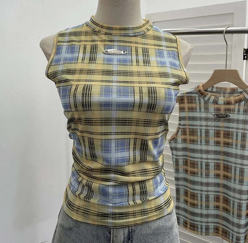 Nigikala Nigikala Mesh Vest Retro Design Slim Slimming Sleeveless T-Shirt Short Top 8036