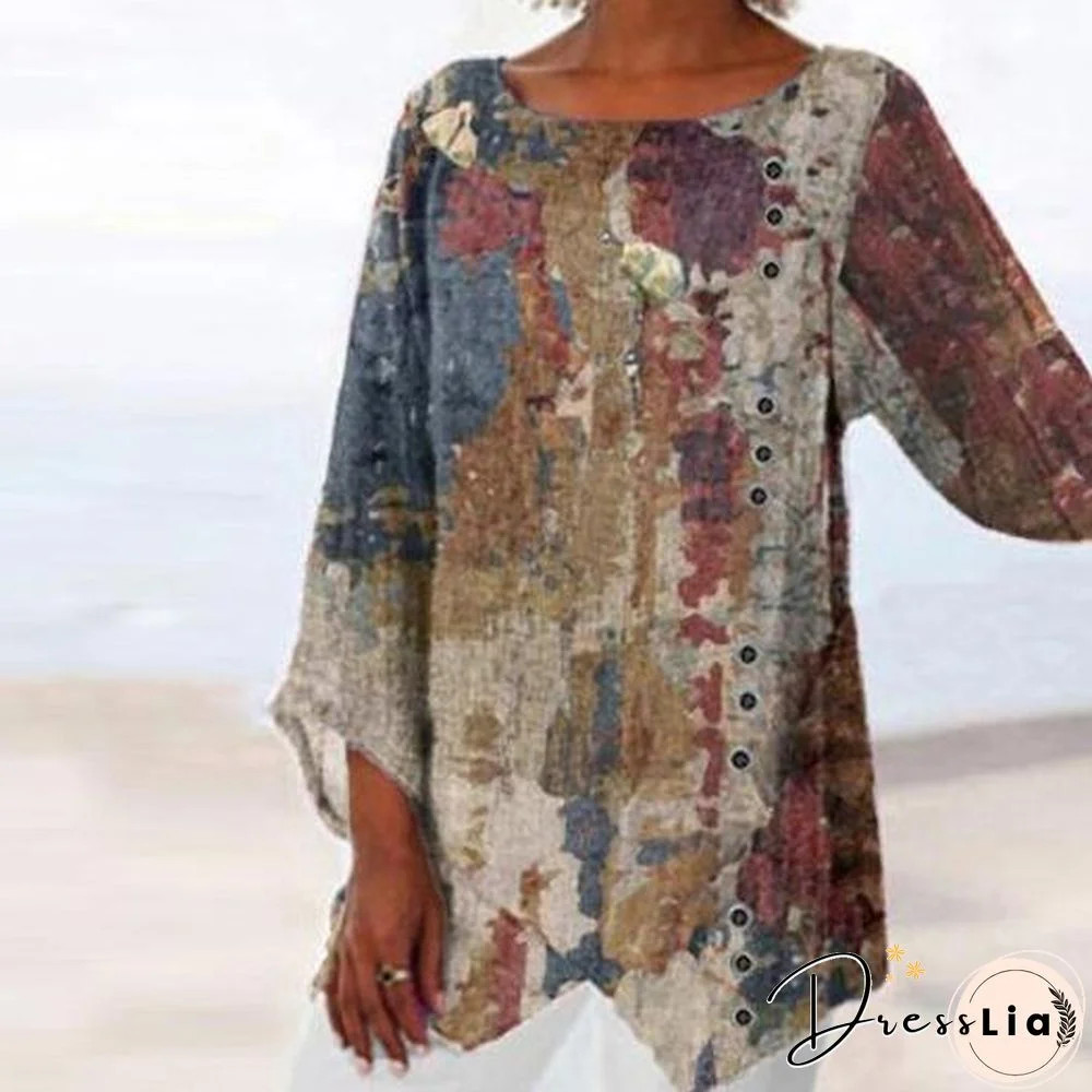 Autumn Round Neck Cotton&Linen Leisure Top