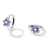 Purple Flower Hoop Earrings 925 Sterling Silver 