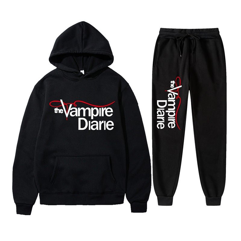 Unisex The Vampire Diaries Hoodies Letters Floral Sweatshirt Pants Set