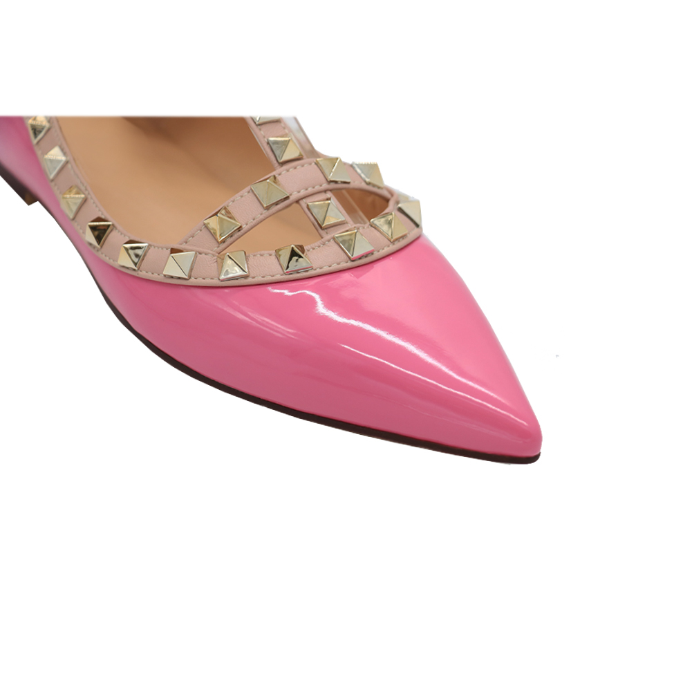 Women's Flats Rivets Rockstud Daily Pointed Toe Ballet Pink Patent Shoes-vocosishoes
