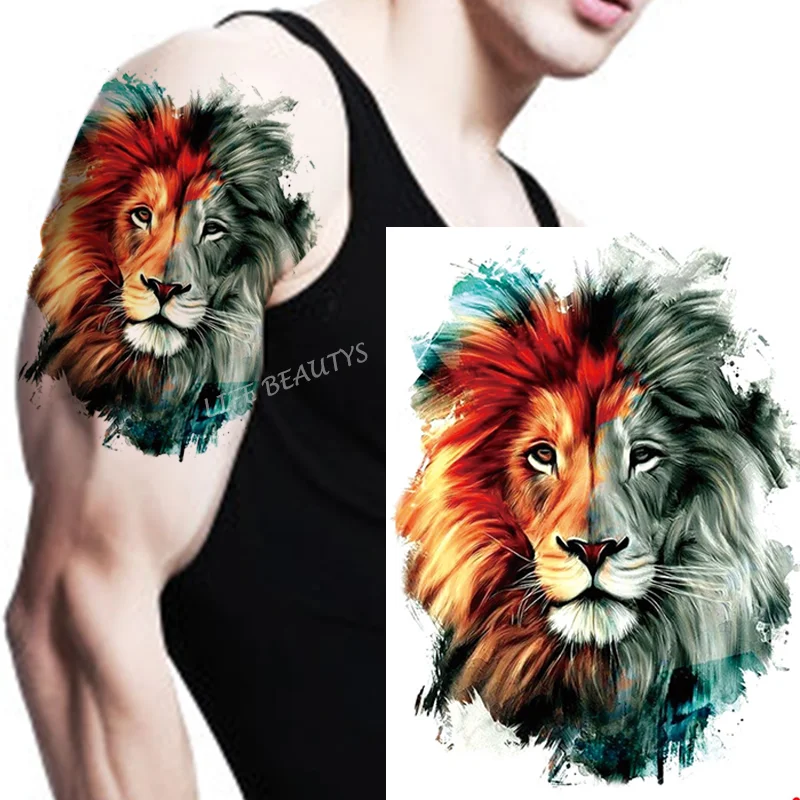 Sdrawing Tiger Cool Temporary Tattoo Sticker Fashion Wolf Waterproof Animal Body Art Arm Fake Removable Tatoo Men Women Personality