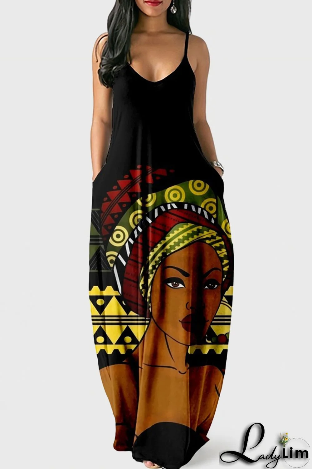 White Blue Fashion Sexy Print Backless Spaghetti Strap Long Dress