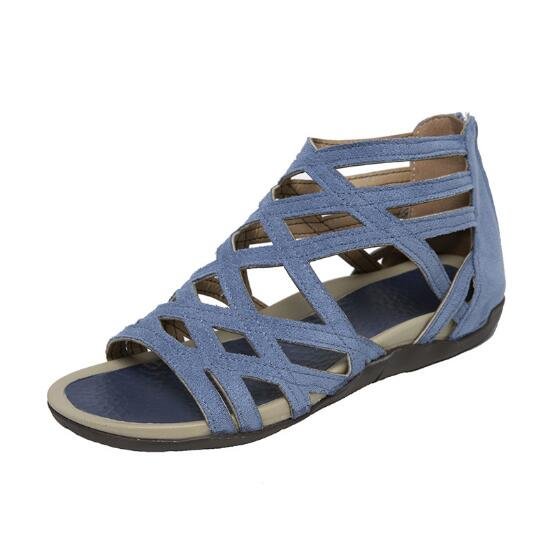 2022 Summer Shoe Of Women Round Toe Hollow Wedges Sandals Casual Closed Toe Flat Rome Sandals Plus Size 43 Leopard Sandals - Shop Trendy Women's Fashion | TeeYours