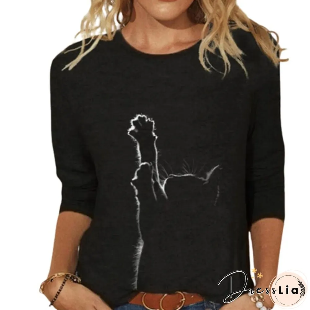 Cute Cat Print Long Sleeved Womens Shirt Spring Autumn Casual