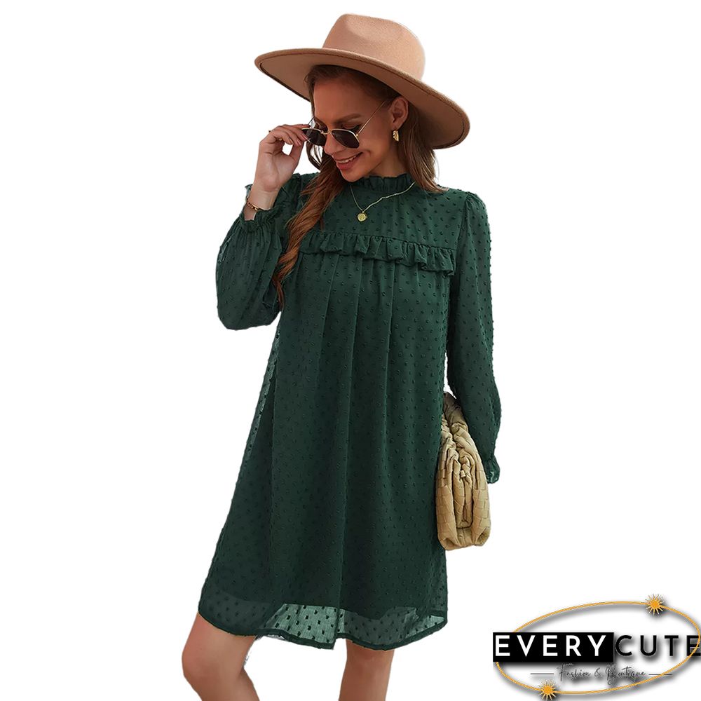 Green Swiss Dot A-line Long Sleeve Dress