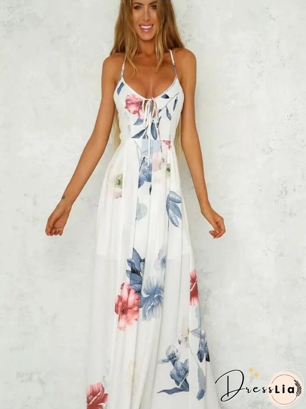 Popular Printed Suspender Dress White Dresses