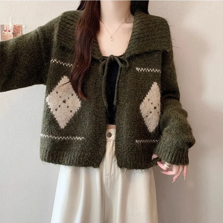 Athvotar Athvotar Atmosphere Feels Small Korean Linge Collar With Sweater Women Winter Lazy Wind Loose Soft Knitted Open Shirt