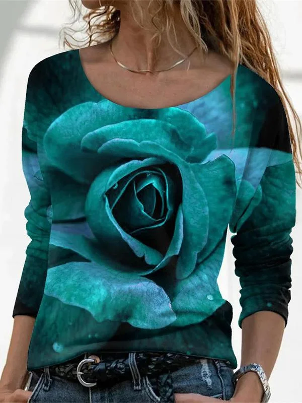 Women's Long Sleeve Scoop Neck Floral Printed Top