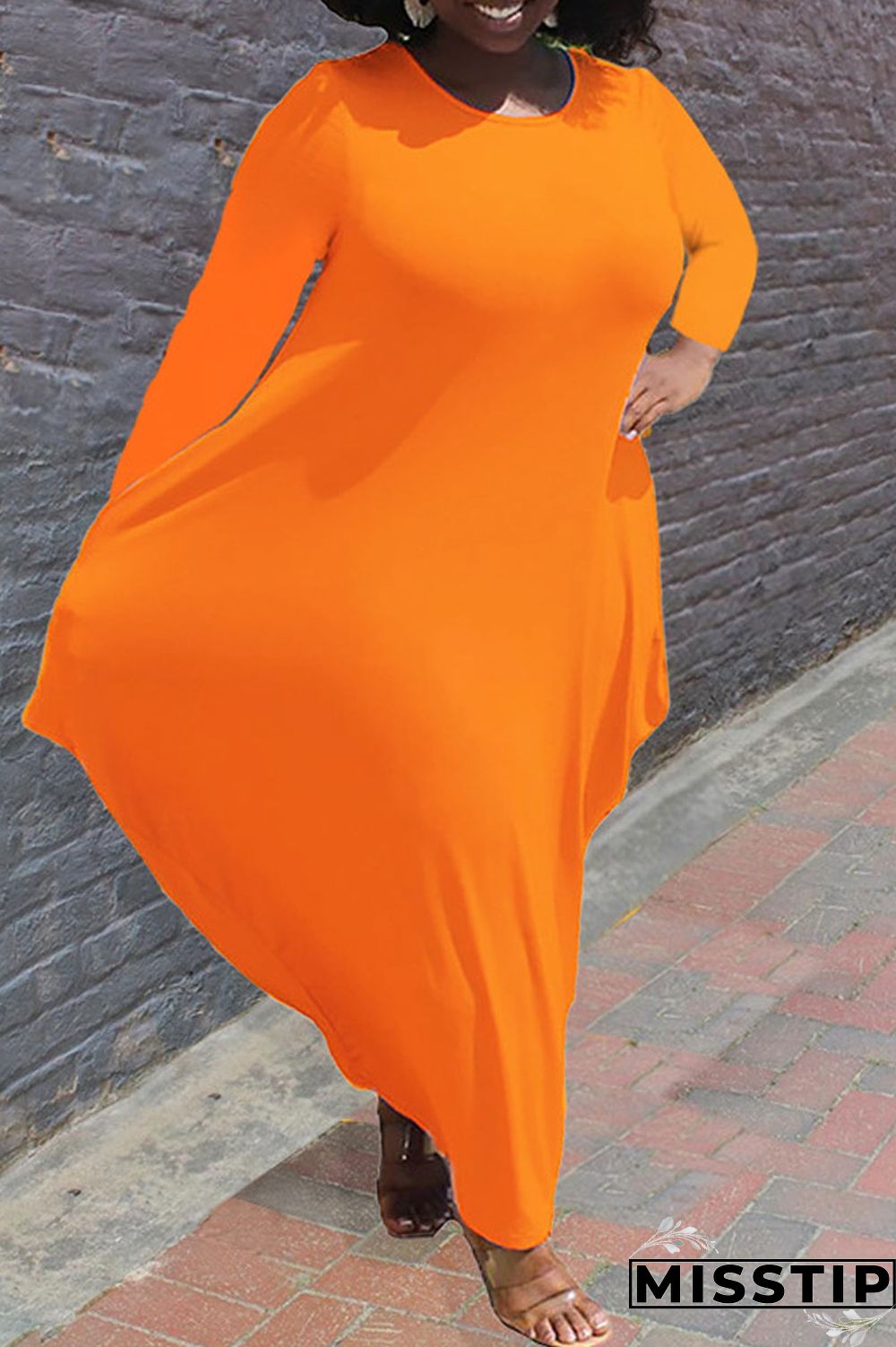 White Casual Solid Patchwork Asymmetrical O Neck Irregular Dress Plus Size Dresses