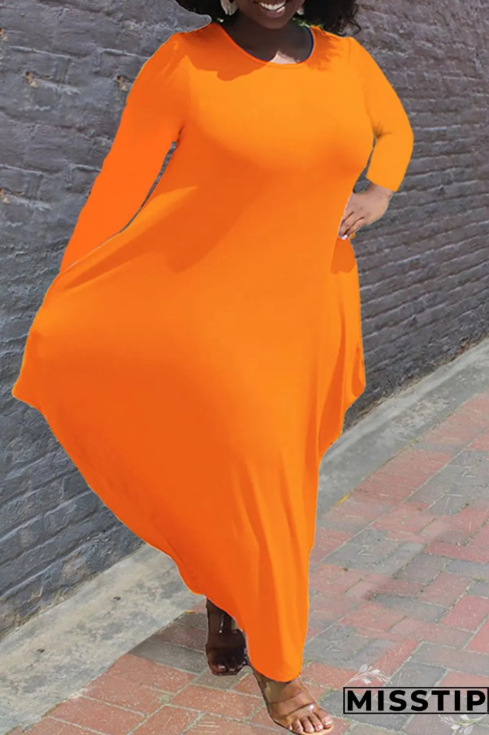 White Casual Solid Patchwork Asymmetrical O Neck Irregular Dress Plus Size Dresses