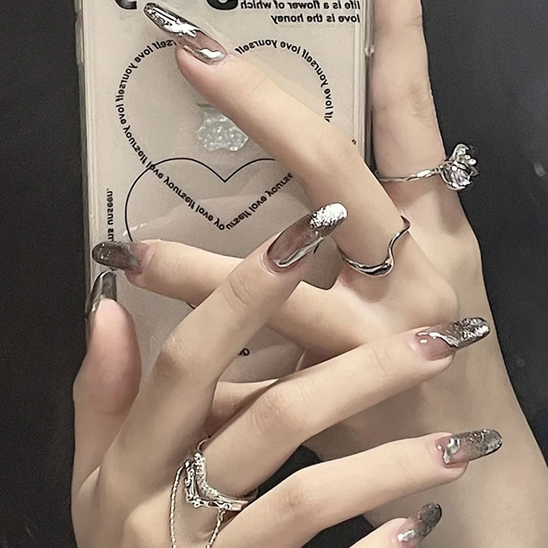 24pcs Fake nails with Dark Galaxy designs Press On Nails Full Cover French Ballerina False Nails Detachable Artificial Nail Tips-Nail Inspo