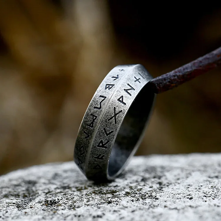 Coutureaura Vintage Viking Rune Retro Silver Black Ring
