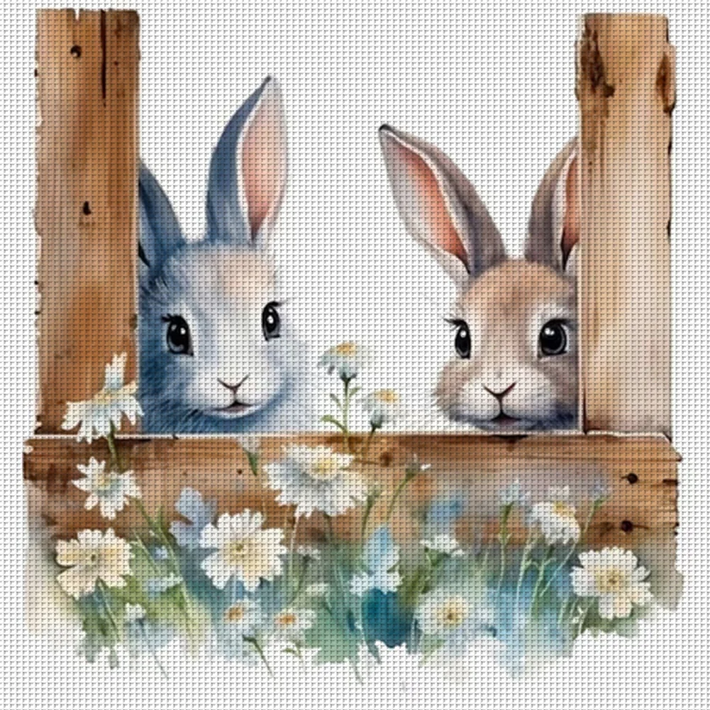 DIY Stamped Cross Stitch 11CT Full Embroidery 50*50cm - Flowers And Rabbits