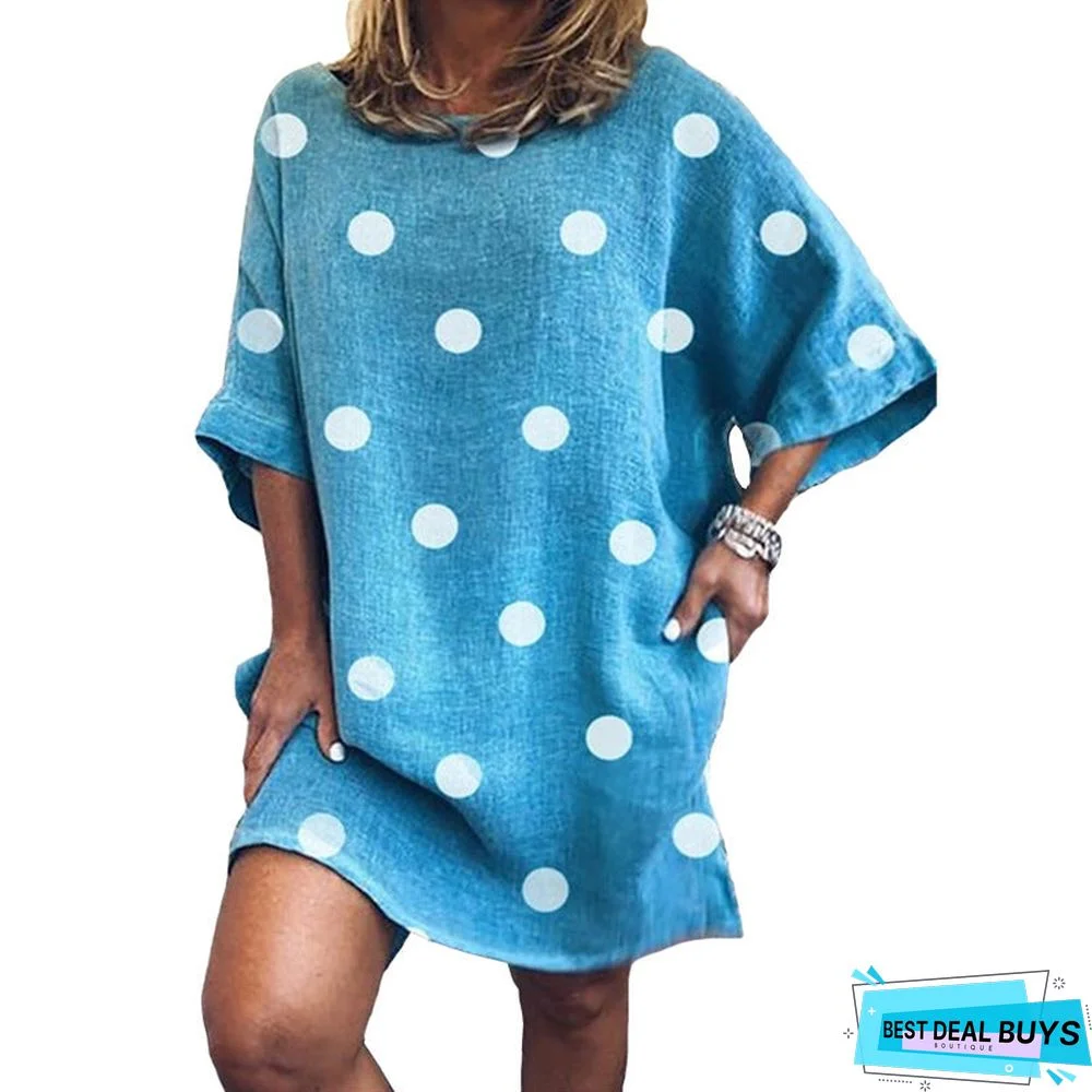 Round neck loose short sleeve dress