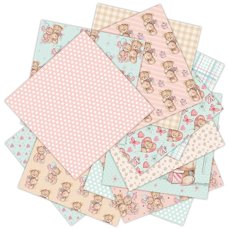 12pc petit ours patterned paper Scrapbooking paper pack handmade craft paper craft Background pad