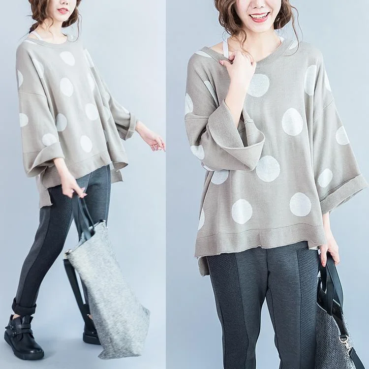 Gray dotted woolen knit sweaters top short knits baggy sweaters