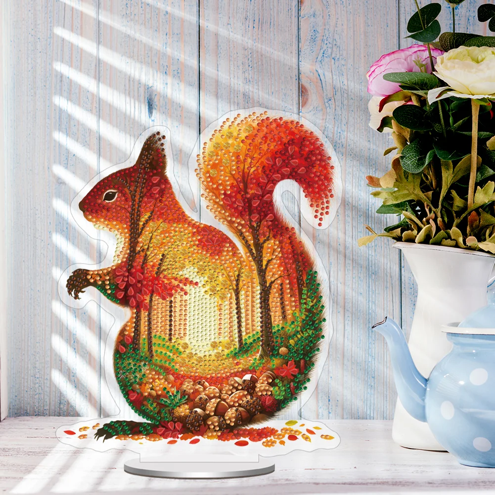 5D DIY Acrylic Squirrel Animal Scenery Silhouette Special Shape Diamond Painting Art Tabletop Decorations