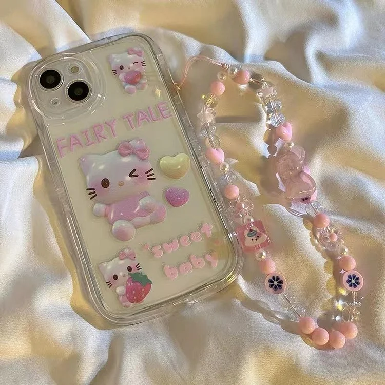 Sanrio 3D hello kitty kuromi Cinnamoroll with Bracelet Phone Case For Iphone 11 12 13 14 Pro Max Mini X Xs Xr 7 8 Plus SE 2020