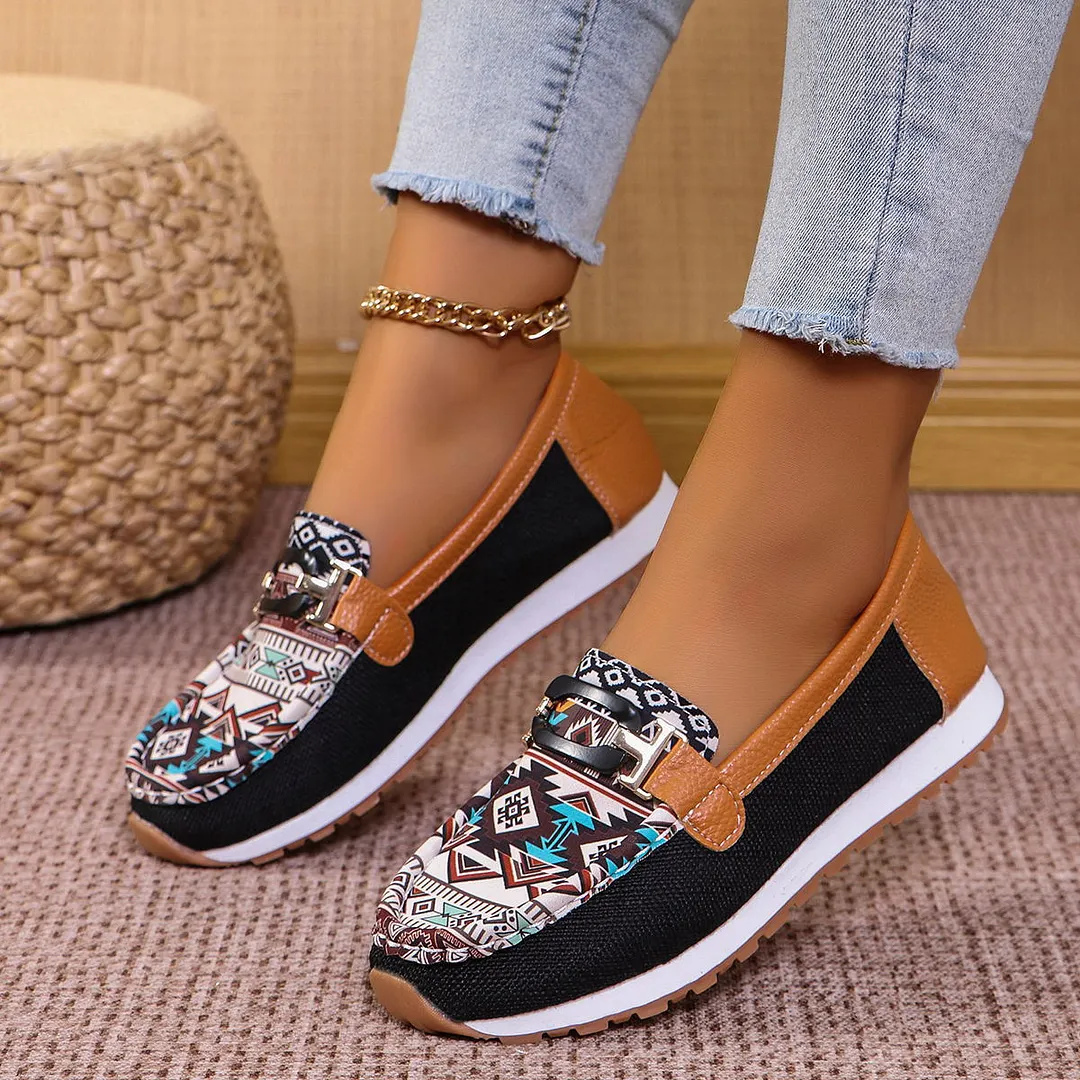Breakj Breakj New Large-Size Women's Shoes National Wind Metal Buckle Low-Top Single Shoes Women Wear A Foot Pedal Single Shoes