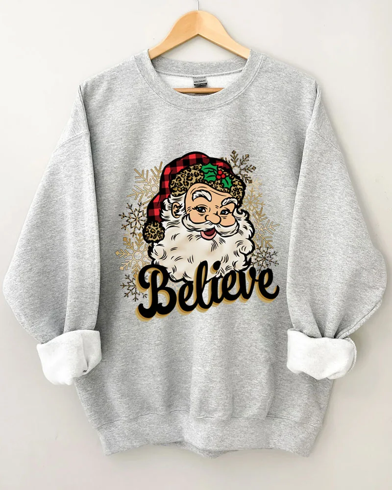 Believe Christmas Leopard Plaid Sweatshirt